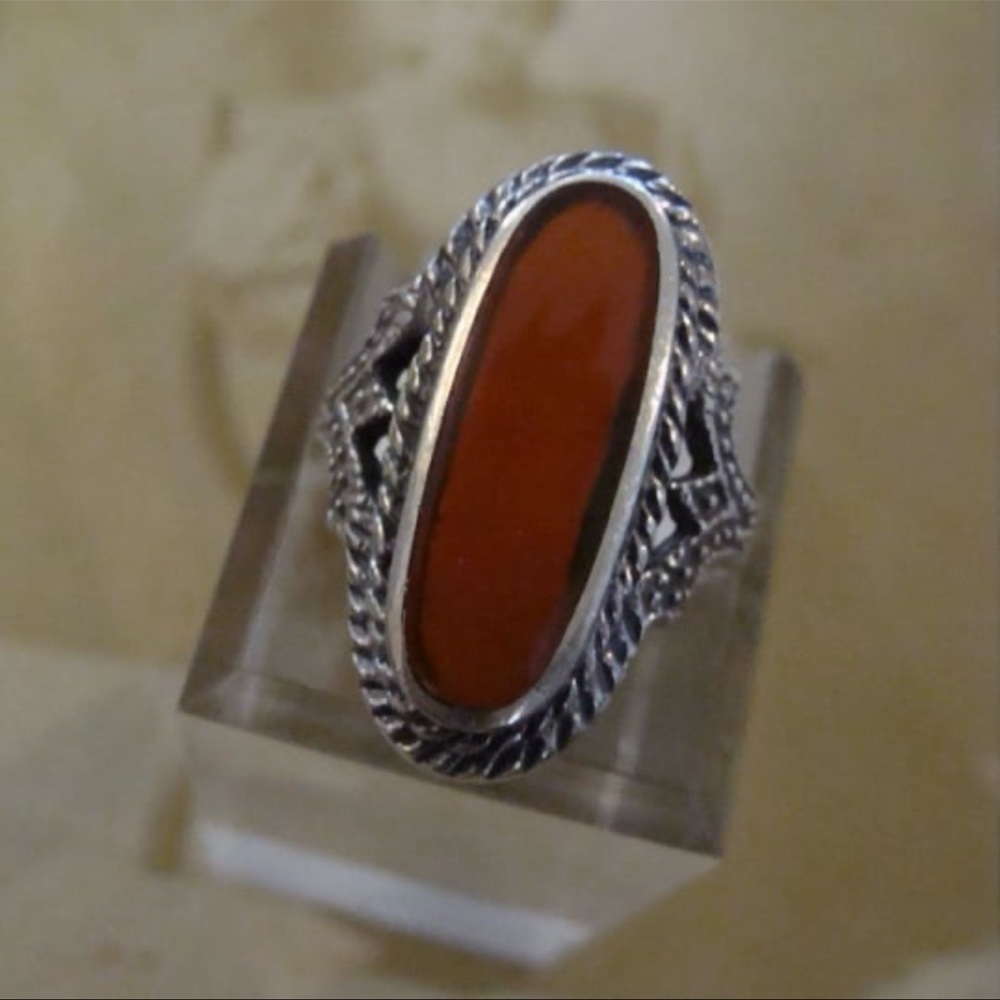 Vintage Oval Red Carnelian Sterling Silver Ring